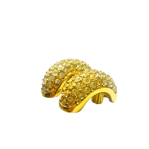 CHRISTIAN DIOR GOLD PLATED HALF MOON CRYSTAL EARRINGS. - Picture 7 of 7